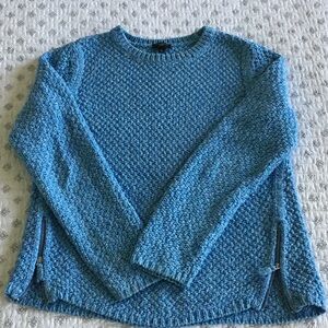 Talbots women’s  Blue cotton sweater, zipper detail , size petite medium.